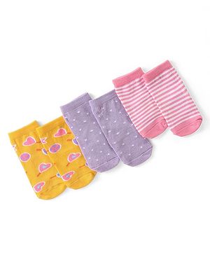 Cutewalk by Babyhug Anti-Bacterial Ankle Length Socks Hearts Design Pack of 3 - Multicolour