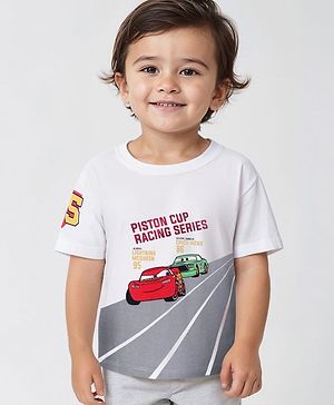 Babyhug Disney Cotton Knit Half Sleeves T-Shirt With Cars Graphics - Grey