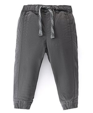 Babyhug Cotton Spandex Full Length Solid Colour Trousers - Grey