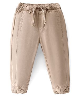Babyhug Cotton Spandex Full Length Solid Colour Trousers - Fawn