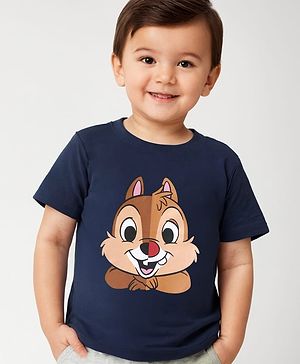 Babyhug Disney Cotton Knit Half Sleeves T-Shirt With Chip N Dale Front & Back Graphics - Navy Blue