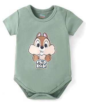 Babyhug Disney Interlock Knit Half Sleeves Onesies With Chip N Dale Graphics - Mint Green