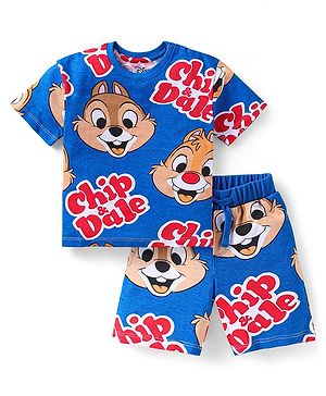 Babyhug Disney Single Jersey Knit Half Sleeves T-Shirt & Shorts Set With Chip N Dale Print - Navy Blue