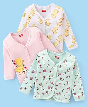 Babyhug 100% Cotton Full Sleeves Front Open Vests Duck & Floral Print Pack of 3 - Multicolour