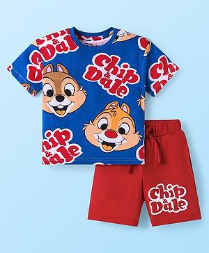 Babyhug Disney Single Jersey Knit Half Sleeves T-Shirt & Shorts Set With Chip n Dale Print - Navy Blue & Red