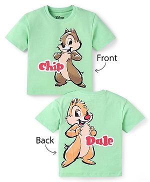 Babyhug Disney Cotton Knit Half Sleeves T-Shirt With Front & Back Chip'N Dale Graphics - Light Green