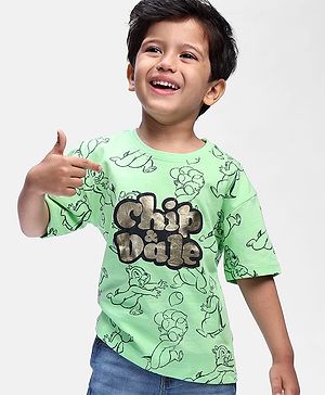 Babyhug Disney Cotton Knit Half Sleeves T-Shirt with Chip N Dale Graphic and Foil Print Detailing - Green