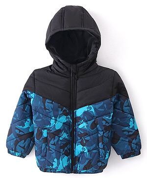 Babyhug Full Sleeves Padded Jacket with Hood Whale Print - Blue