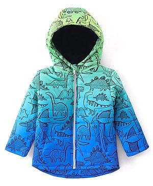 Babyhug Full Sleeves Hooded Padded Jacket Dino Print - Blue