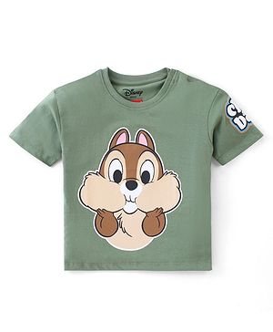 Babyhug Disney Cotton Knti Half Sleeves T-Shirt with Chip N Dale Graphics - Dark Green