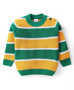 Babyhug Knitted Full Sleeves Pullovers Striped Sweater - Green & Yellow