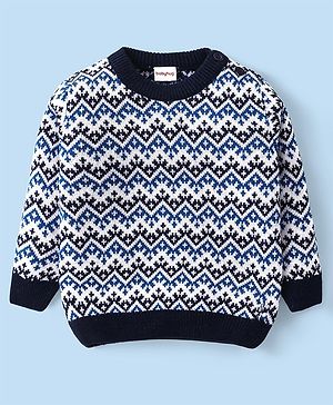 Babyhug Knitted Full Sleeves Pullovers Sweater With Chevron Design - Navy Blue