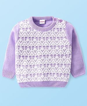 Babyhug Knitted Full Sleeves Pullover Sweater with Cable Knit Design - Purple