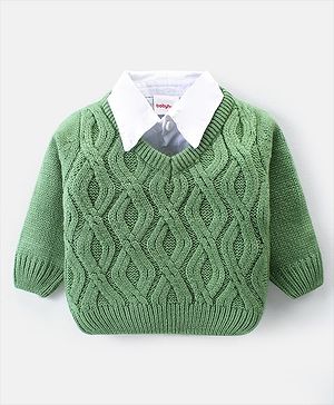 Babyhug Knitted Full Sleeves Collar Neck Pullover Sweater With Cable Knit Design - Green