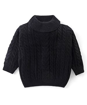 Babyhug Knitted Full Sleeves Turtle Neck Pullover Sweater with Cable Knit Design - Black