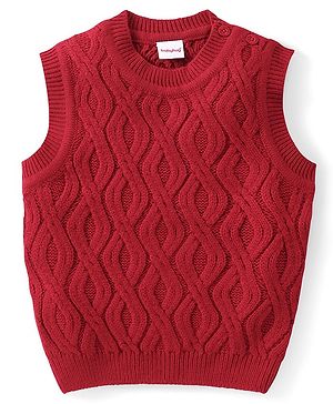 Babyhug Knitted Sleeveless Pullovers Sweater With Cable Knit Design - Red