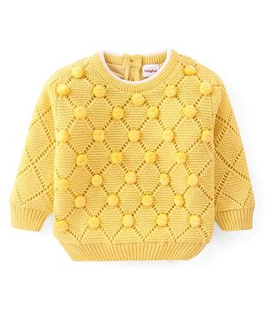 Babyhug Knitted Full Sleeves Pom Pom Designed Pullover Sweater - Yellow