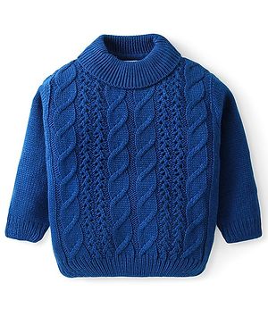 Babyhug Knitted Full Sleeves Pullovers Sweater With Cable Knit Design - Navy Blue
