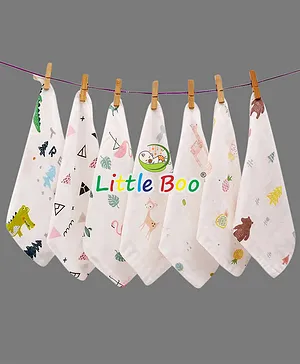 Littleboo Premium Double Layered Ultra Soft Muslin Cotton Wash Cloth / Napkin - Pack of 5(Colour & Print May Vary)