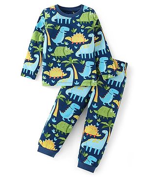 Babyhug Cotton Knit Full Sleeves Night Suit Dino Print- Navy