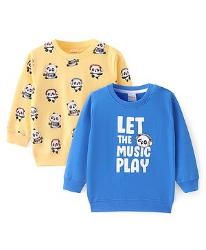 Babyhug Cotton Knit Full Sleeves Sweatshirts With Panda Print Pack of 2 - Yellow & Blue
