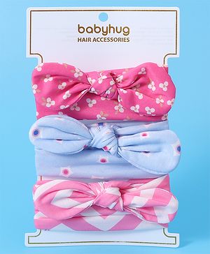 Babyhug Free Size Headbands With Bow Applique Pack of 3 - Pink & Blue