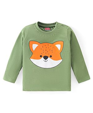 Babyhug Cotton knit Full Sleeves T-Shirt with Fox Print - Green