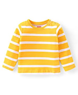 Babyhug Cotton Knit Full Sleeves Striped T-Shirt- Yellow