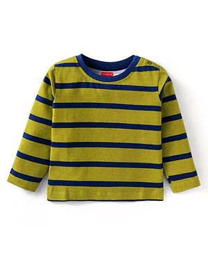Babyhug Cotton Knit Full Sleeves Striped T-Shirt - Olive Green