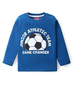 Babyhug Cotton Knit Full Sleeves T-Shirt With Football Print - Blue
