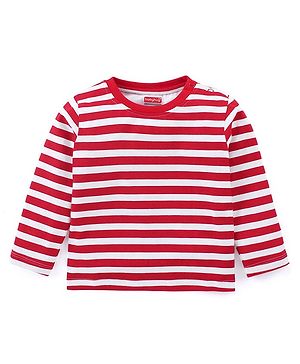 Babyhug Cotton Knit Full Sleeves Striped T-Shirt - Red & White