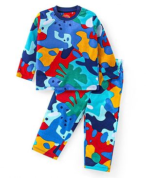 Babyhug Cotton Knit Full Sleeves Night Suit Abstract Print- Multicolour