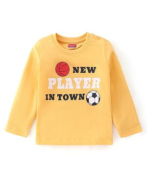 Babyhug Cotton Knit Full Sleeves T-Shirt with Text Graphics - Yellow