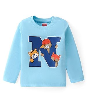 Babyhug Cotton Knit Full Sleeves T-Shirt with Animal & Text  Print - Blue