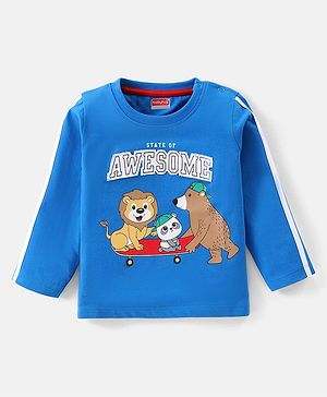 Babyhug Cotton Knit Full Sleeves Animal & Text Printed T-Shirt - Blue