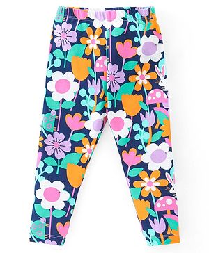 Babyhug Cotton Lycra Knit Full Length Stretchable Leggings with Floral Print - Multicolour