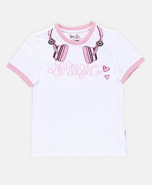 SpyBy Half Sleeves Headphones Printed Tee - White
