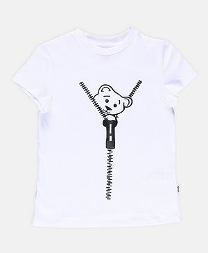 SpyBy Half Sleeves Bear Printed Tee -  White