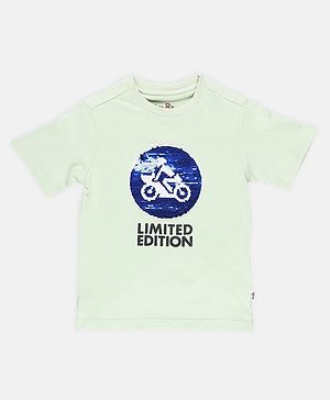 SpyBy Half Sleeves Limited Edition Text Printed & Sequin Embellished Tee - Lime Green