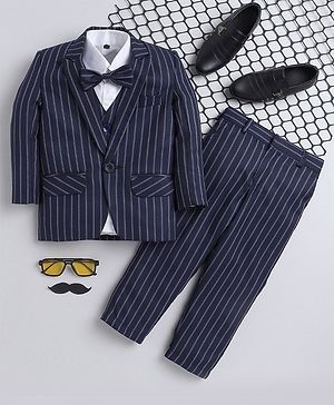 Jeet Ethnics Full Sleeves Striped 4 Piece Coordinating Party Suit - Navy Blue