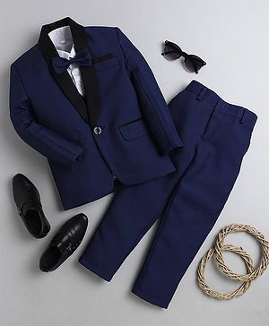 Jeet Ethnics Full Sleeves Self Designed 4 Piece Coordinating Party Suit - Navy Blue