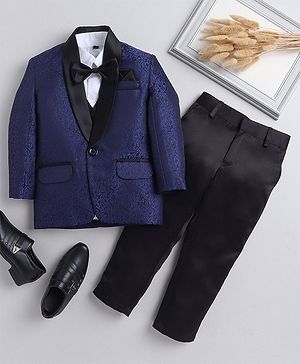 Jeet Ethnics Full Sleeves Floral Printed 4 Piece Coordinating Party Suit Set - Navy Blue