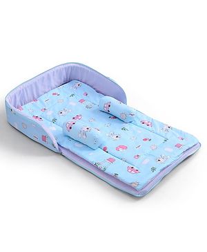 Babyhug 100% Cotton Bed in Bag with Net Car Print - Blue