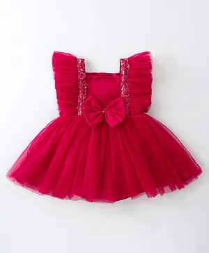 Mark & Mia Woven Frill
                                  Sleeves Party Onesie with Bow Applique
                                  - Red