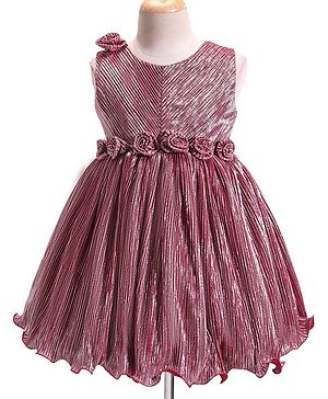 Babyhug Woven Sleeveless Fit & Flared  Textured Party Frock with Floral Applique - Maroon