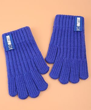 Pine Kids Pair of Winter Gloves with Text Patch- Blue