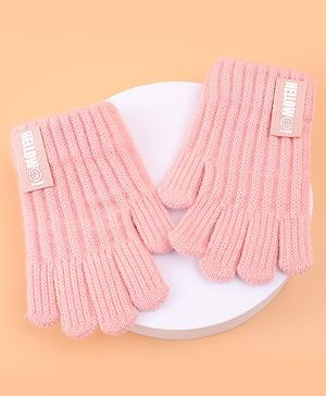 Pine Kids Pair of Winter Gloves with Text Patch- Pink