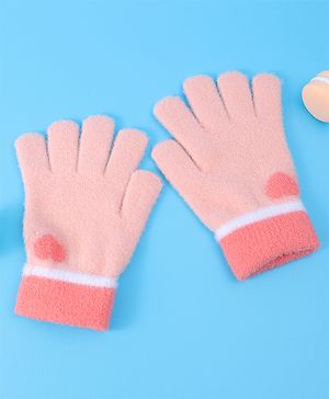 Pine Kids Pair of Winter Gloves With Heart Design - Pink