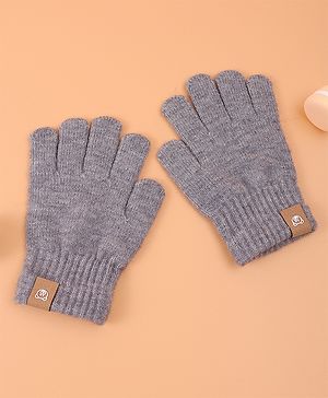 Pine Kids Pair Of Winter Gloves With Bear Patch - Grey