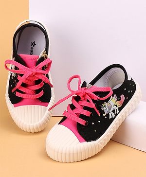 Cute Walk by Babyhug Lace Up Causal Shoes With Unicorn Print - Black